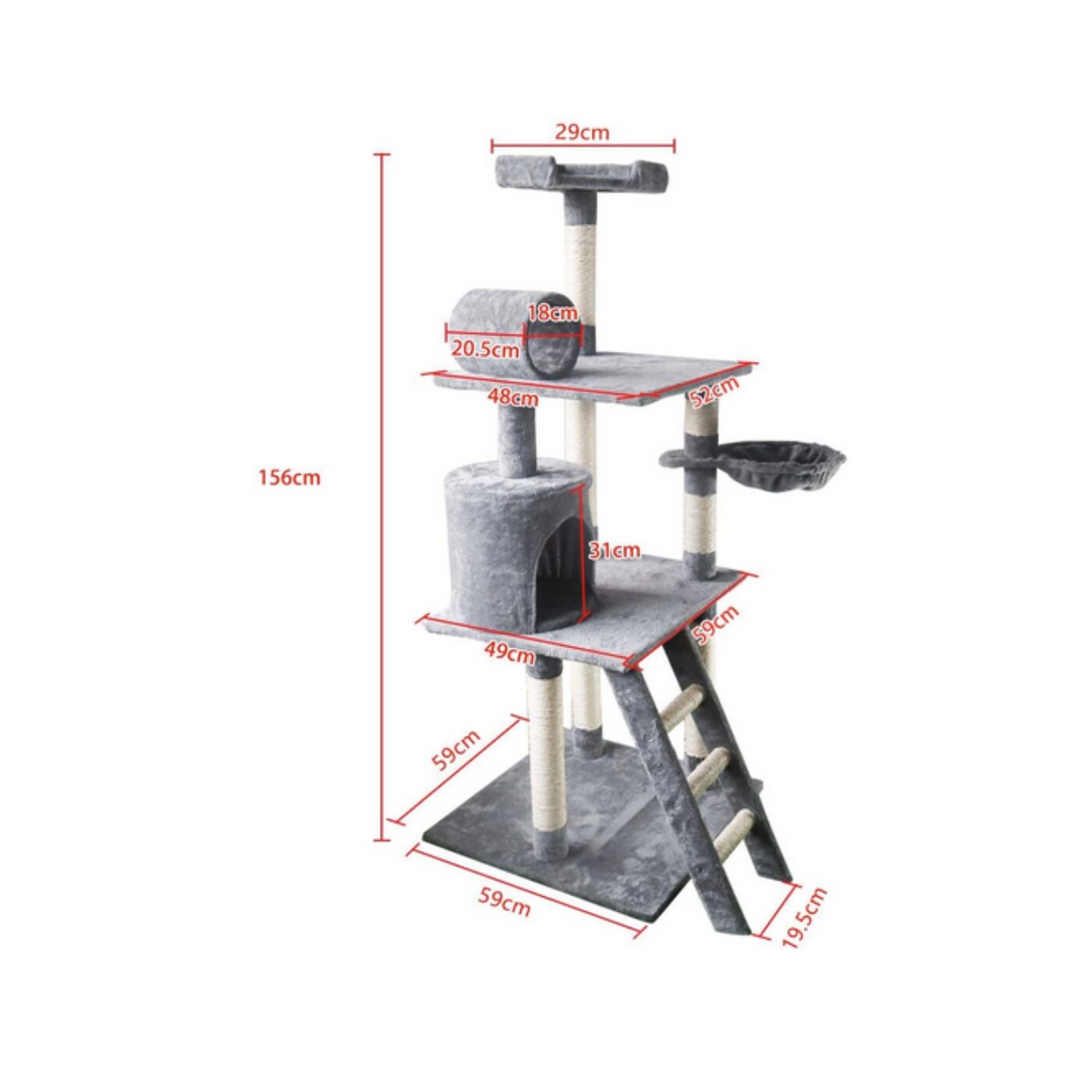 Albero Tiragraffi per Gatti Grigio 59x59x156 - misure