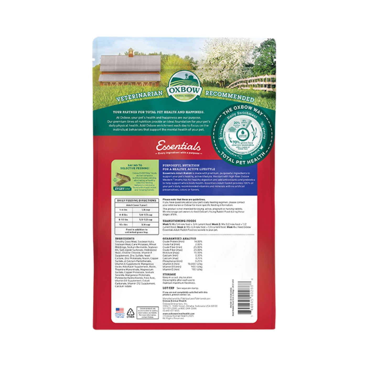Oxbow Essential Adult Rabbit Food 4,54Kg - Retro confezione