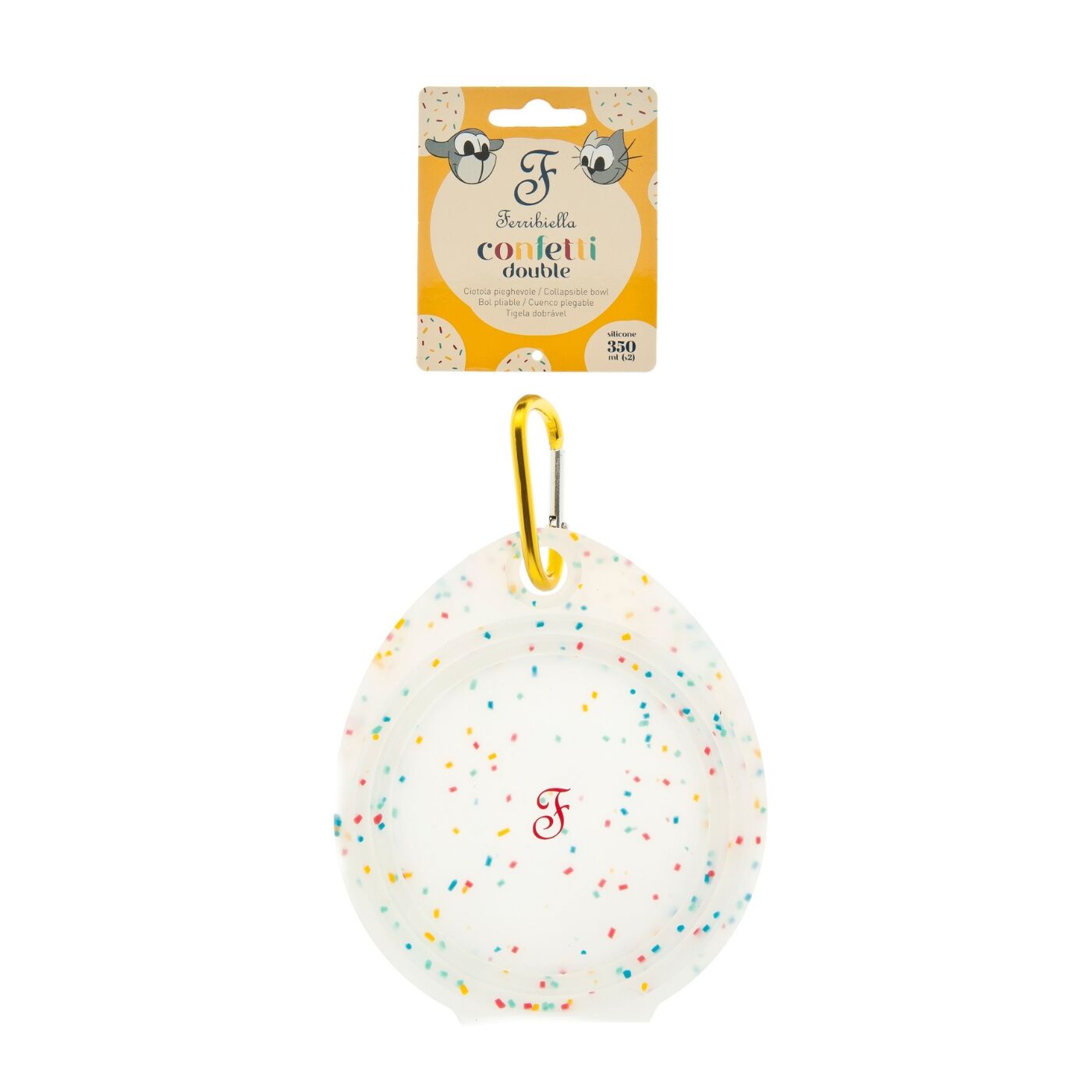 Ferribiella Ciotola Confetti Doppia Pieghevole in Silicone da Viaggio per Animali 2x210ml - Confezione