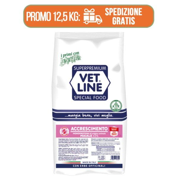Vet Line Accrescimento Maiale per Cuccioli Monoproteico VetLine 12,5Kg