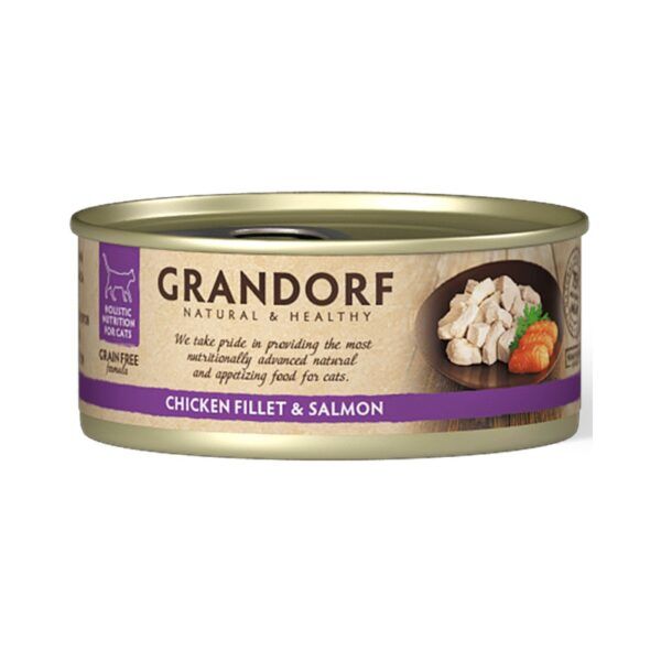 Grandorf Alimento Umido per Gatti Filetti di Pollo e Salmone 70g