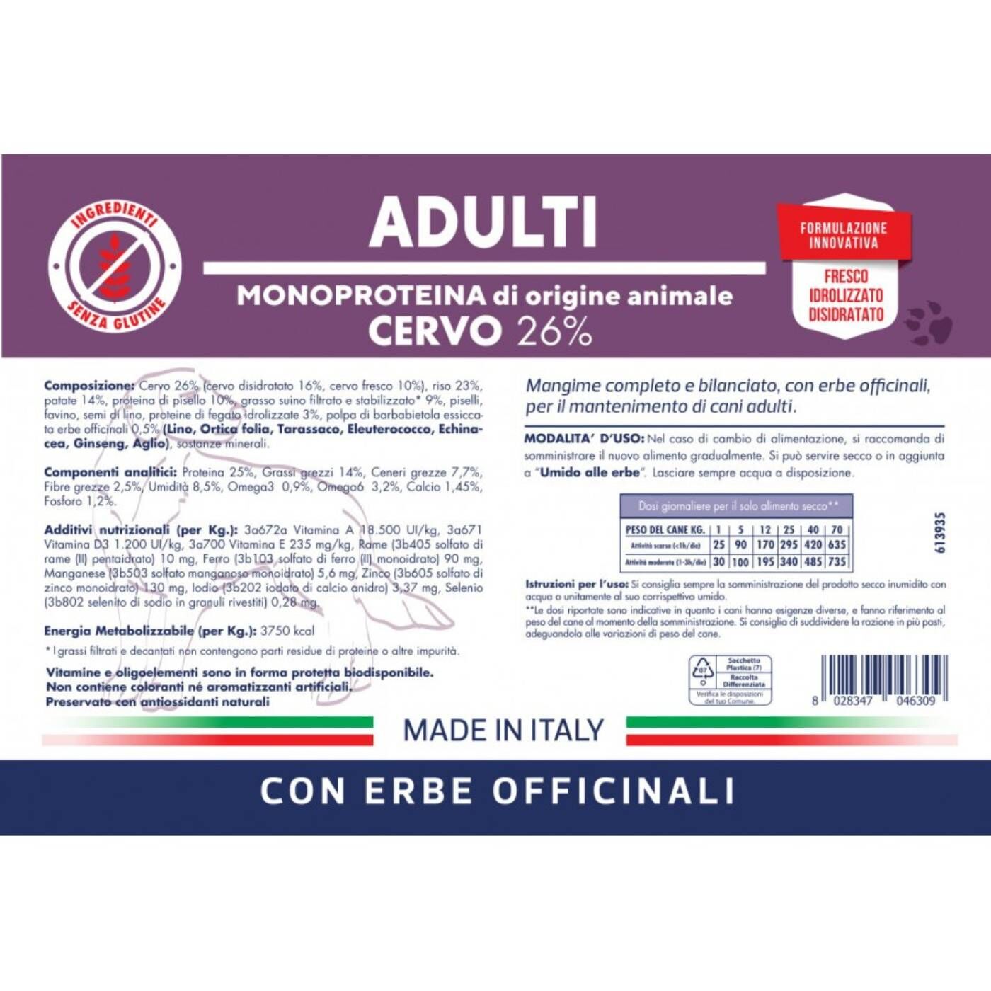 Vet Line Adulto Cervo per Cani Adulti Monoproteico VetLine - Caratteristiche