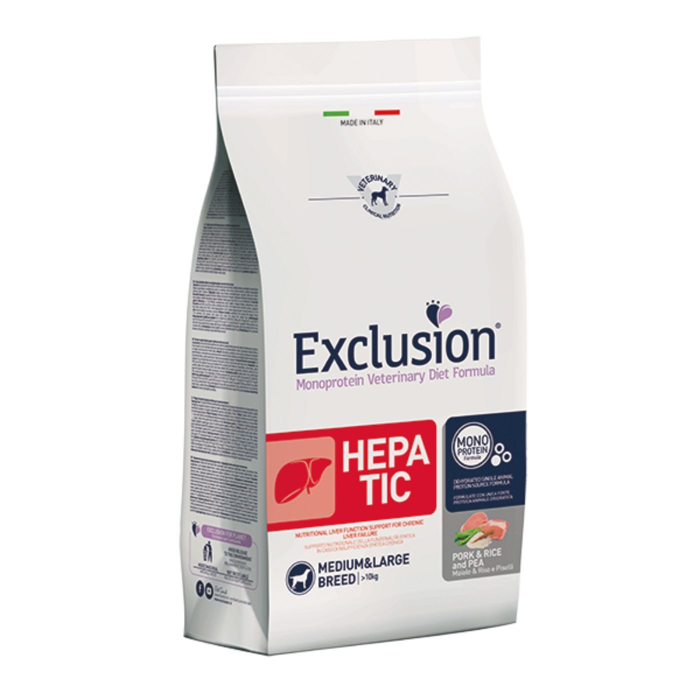 Exclusion Diet Hepatic Medium Large Maiale Riso e Piselli per Cani 2Kg
