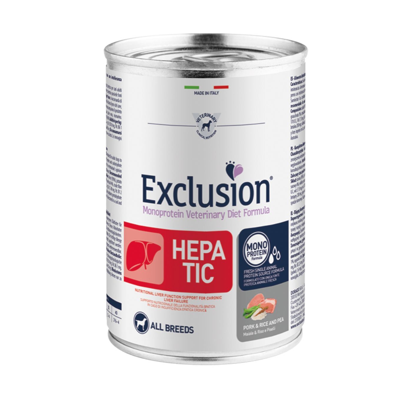 Exclusion Diet Hepatic All Breeds Maiale Riso e Piselli Alimento Umido Monoproteico per Cani - Formato 400g