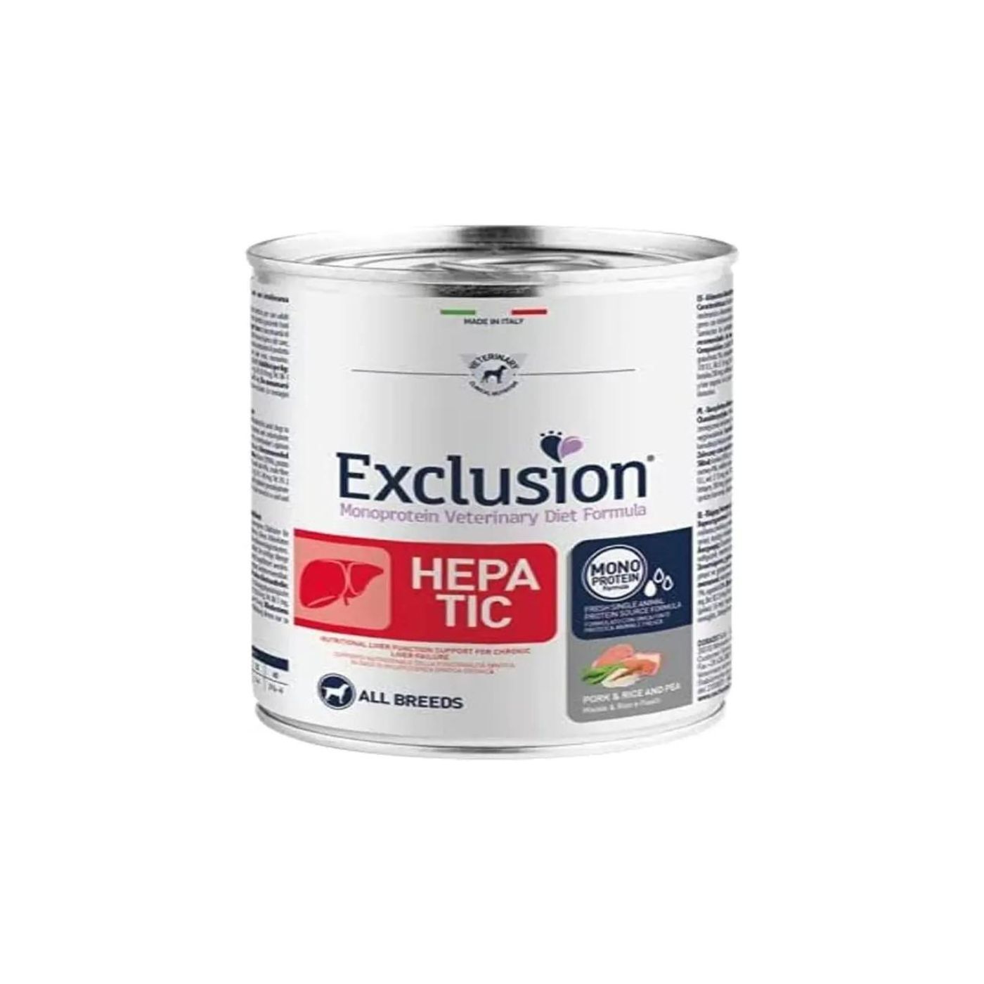 Exclusion Diet Hepatic All Breeds Maiale Riso e Piselli Alimento Umido Monoproteico per Cani - Formato 200g