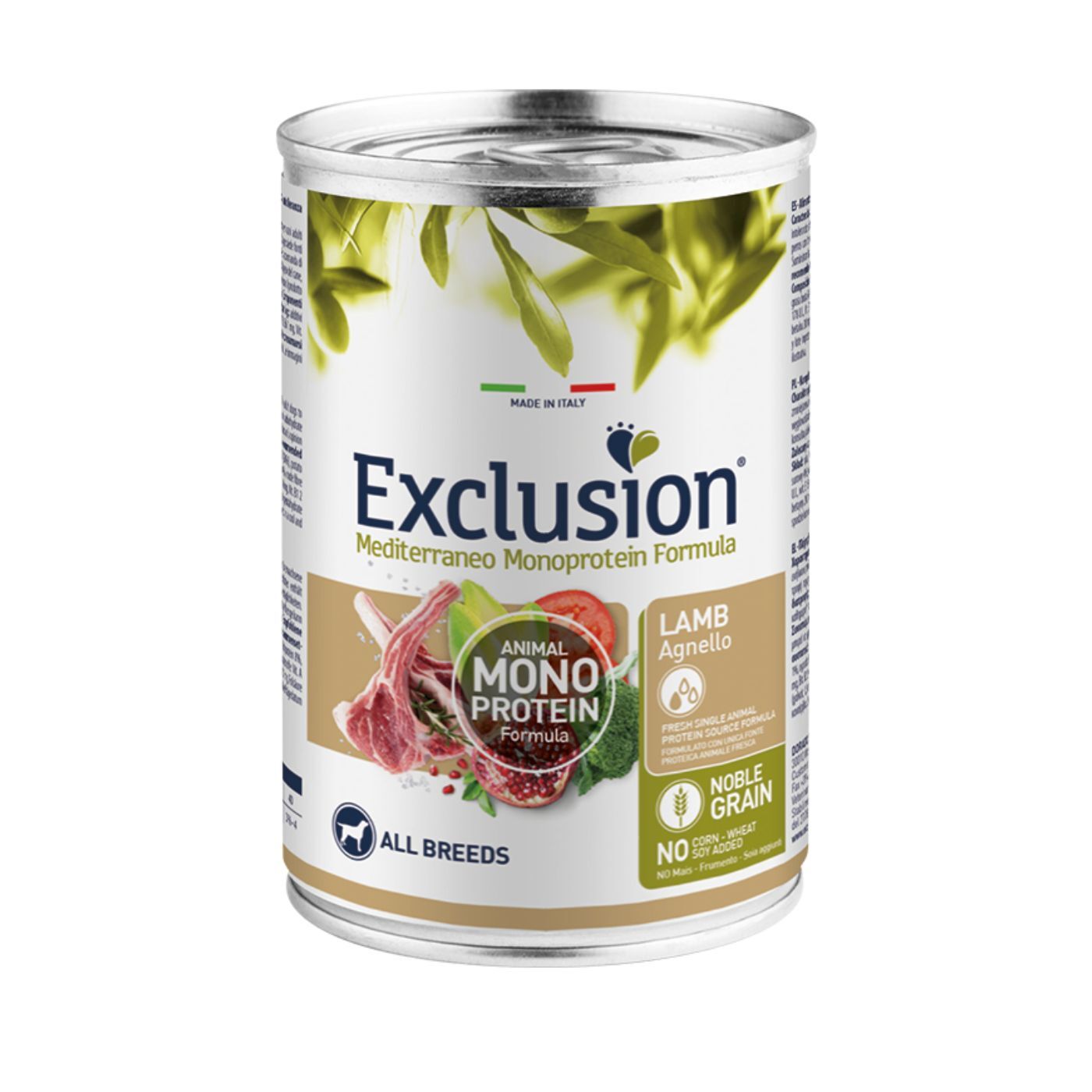 Exclusion Mediterraneo Monoproteico Noble Grain Adult All Breeds Agnello per Cani Adulti 400g