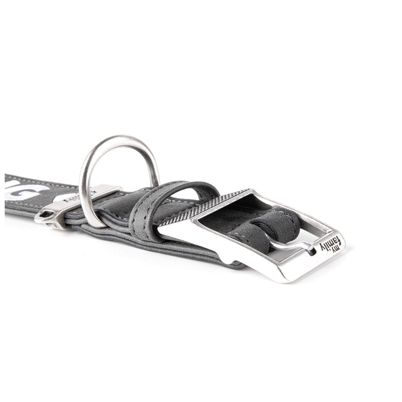 MyFamily Collare Royal Ricamo The King in Similpelle Grigio e Nero - Finiture in argento antico
