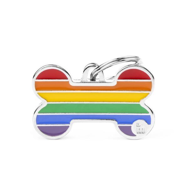 MyFamily Medaglietta per Cani Personalizzabile Osso Rainbow L