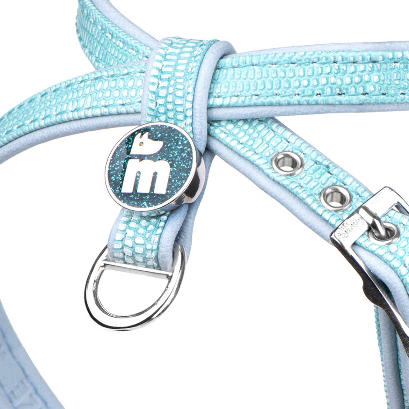 MyFamily Pettorina Saint Tropez in Similpelle Turchese per Cani - Finiture in bronzo bianco