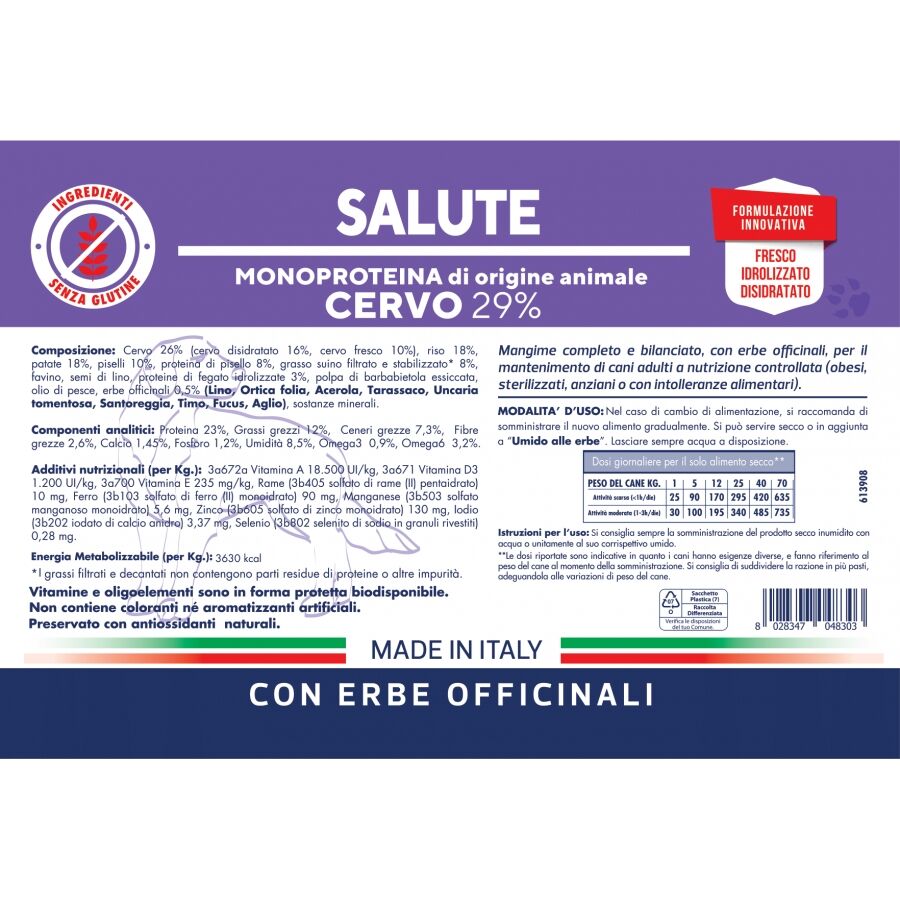 Vet Line Linea Salute Cervo per Cani Adulti VetLine - Etichetta