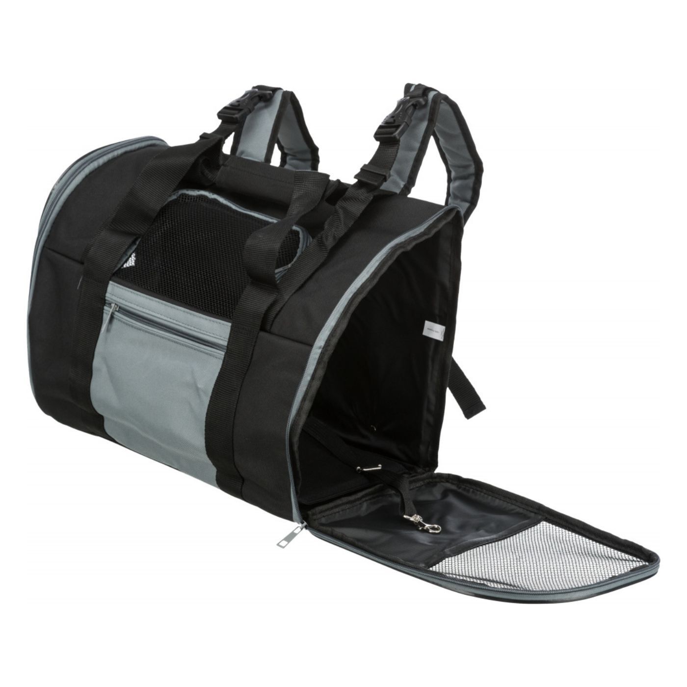 Trixie Zaino Connor per Animali fino a 8kg di Peso 42x29x21cm Nero/Grigio - Apertura laterale