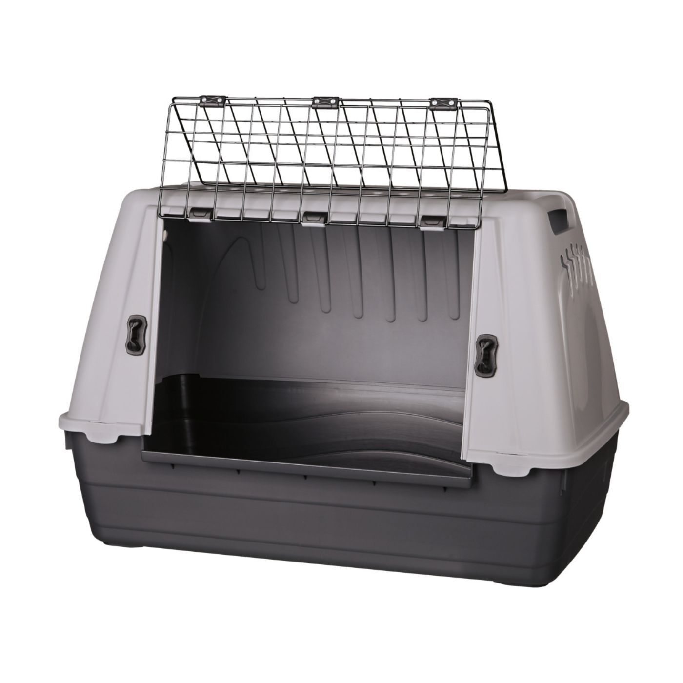 Trixie Trasportino Journey per Animali in Plastica Nero/Grigio - Misura S-M aperta