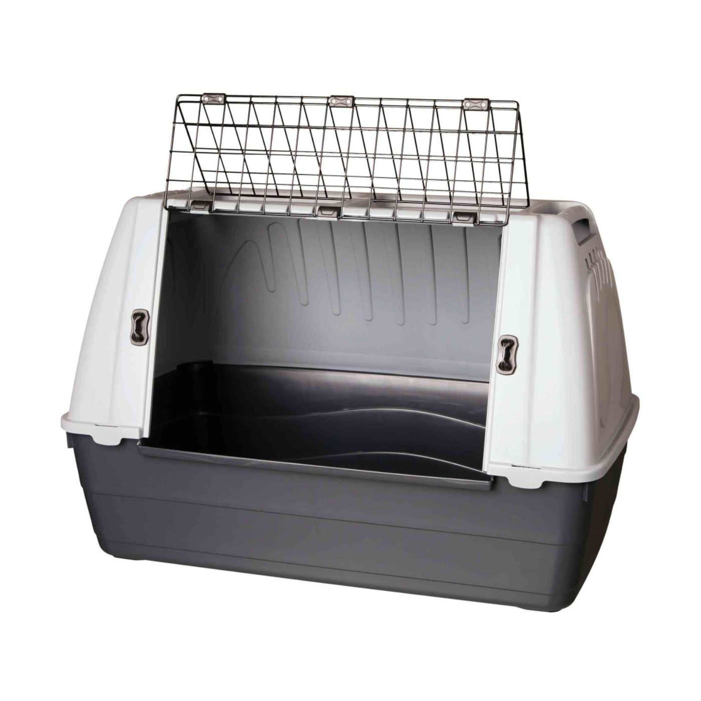 Trixie Trasportino Journey per Animali in Plastica Nero/Grigio - Misura M aperta