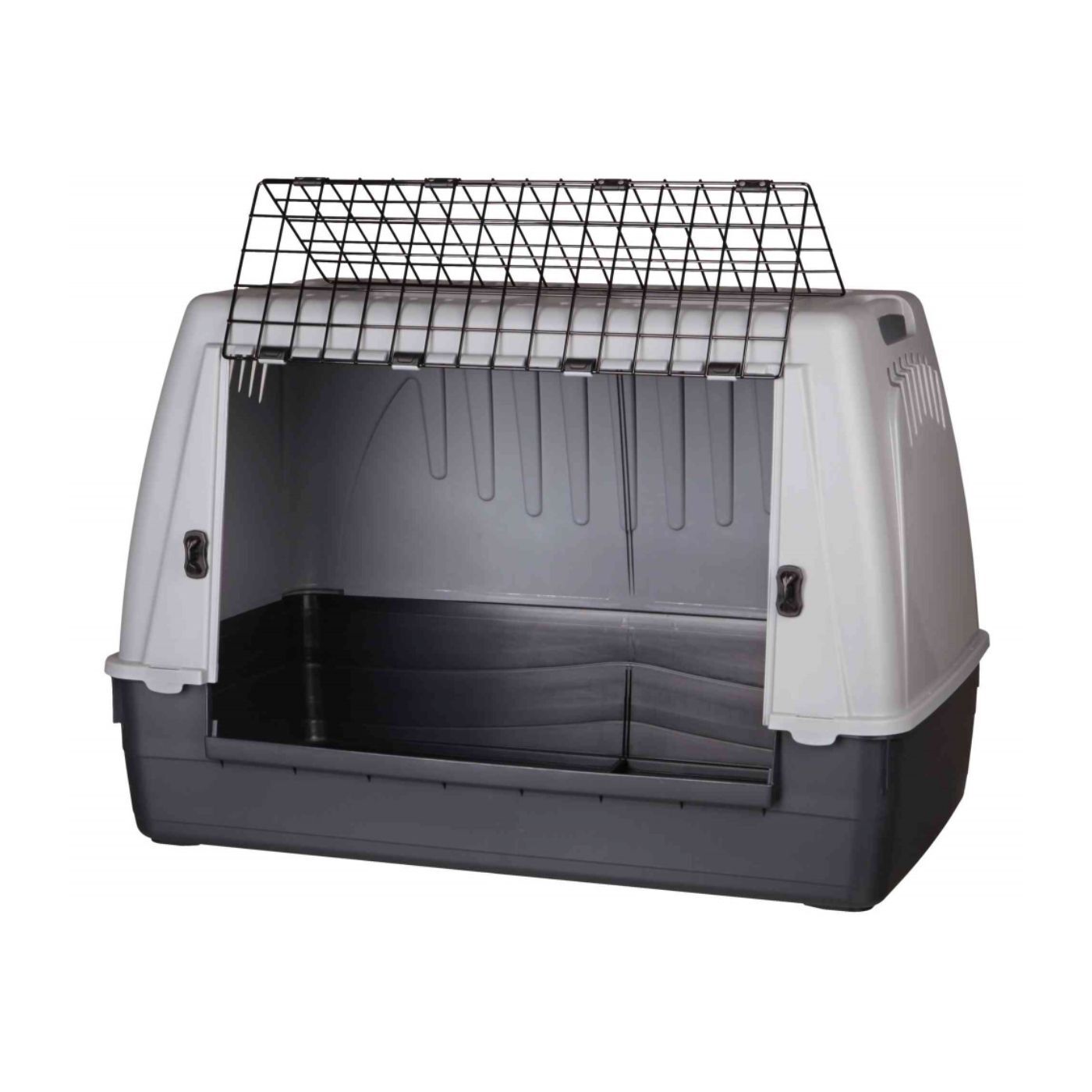 Trixie Trasportino Journey per Animali in Plastica Nero/Grigio - Misura M-L aperta