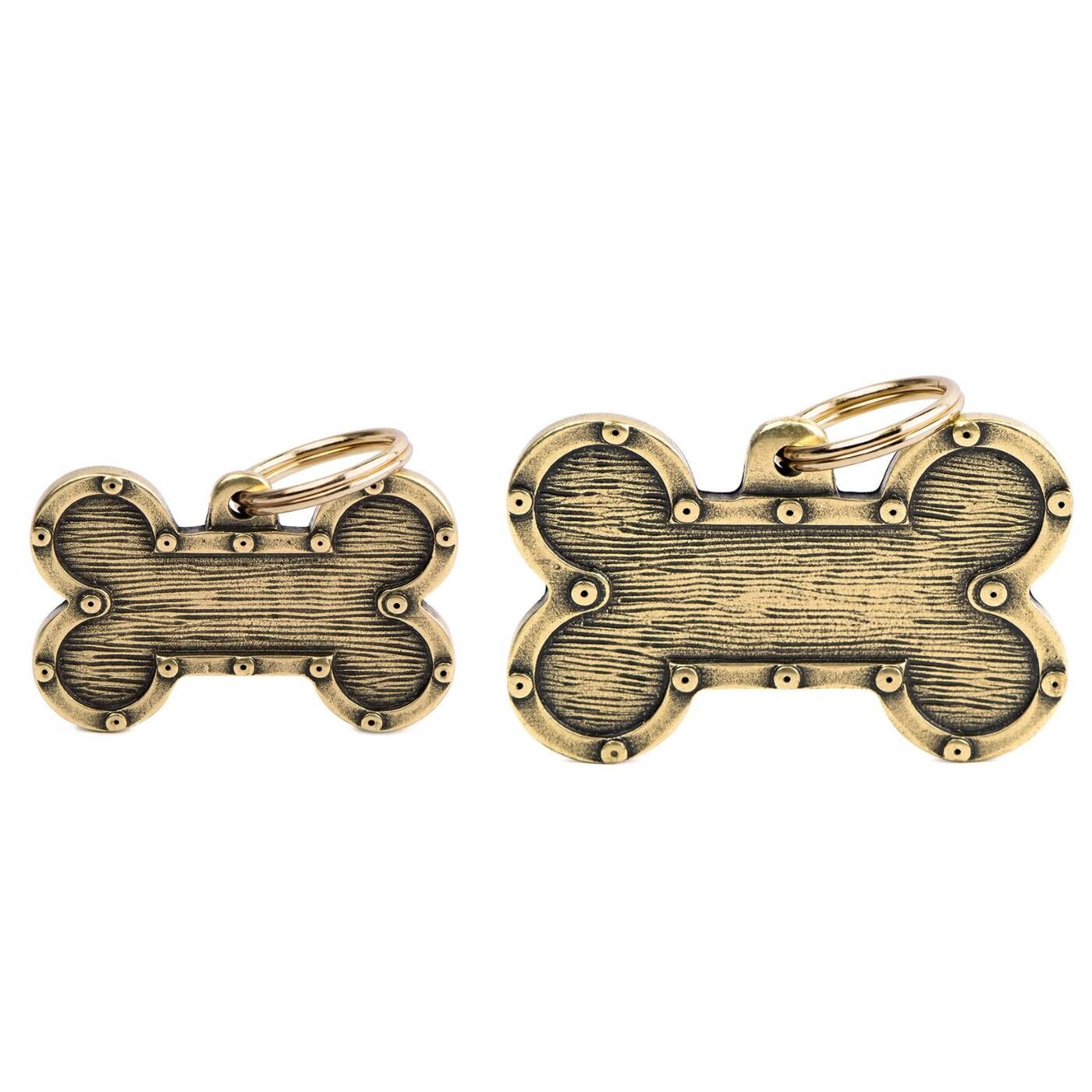 MyFamily Medaglietta per Cani Personalizzabile Osso Strong Futuristico Bronx Ottone Inglese