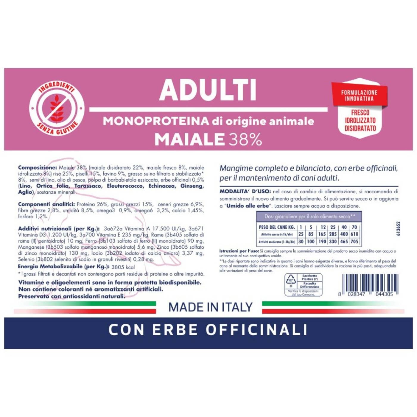 vet line maiale per cani adulti monoproteico vetline