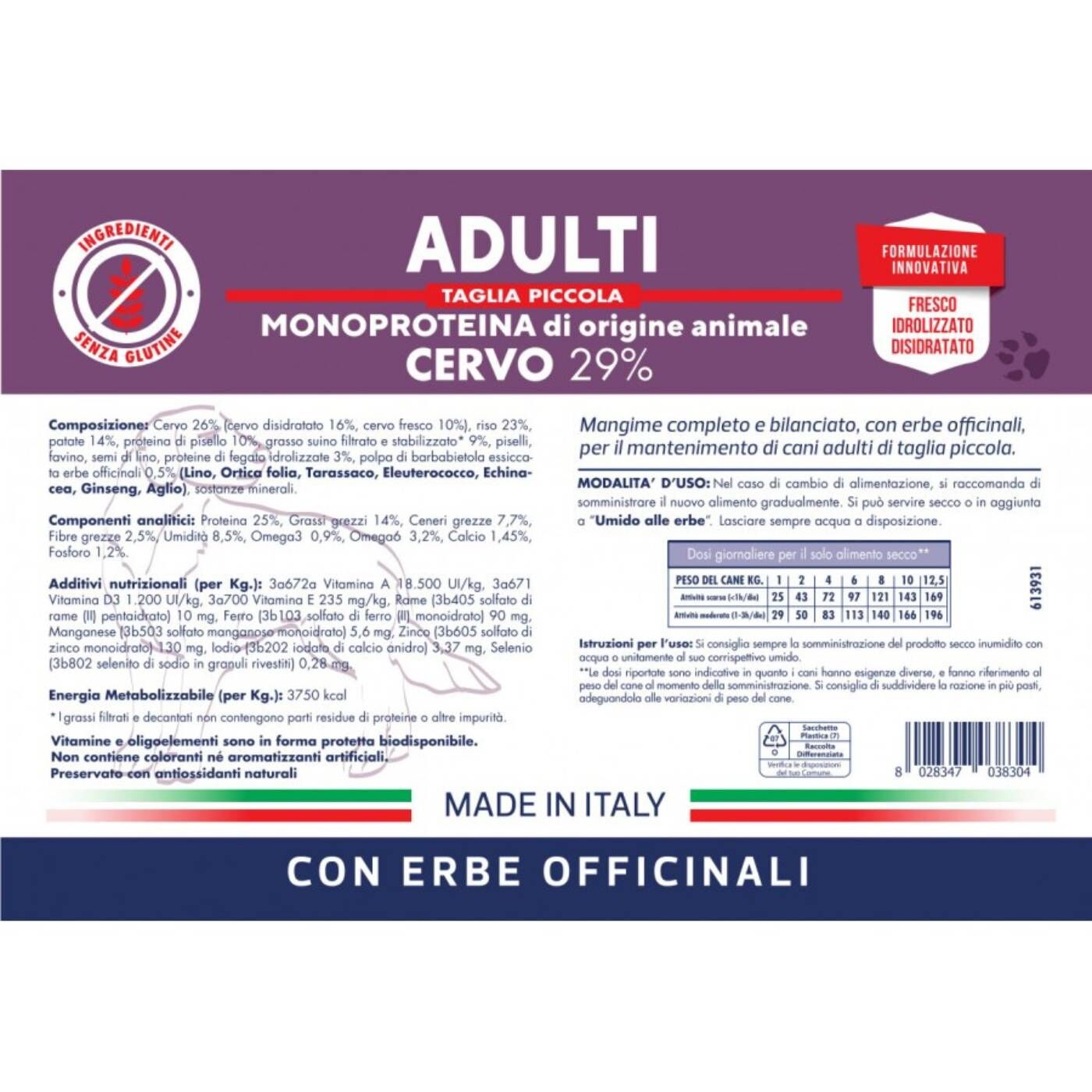 vet line cervo per cani adulti di piccola taglia monoproteico vetline