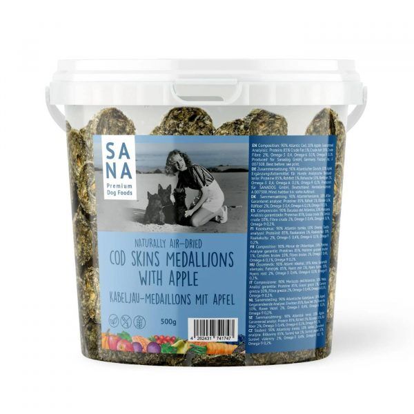 Sanadog Snack di Pelle di Merluzzo con Mela 500g per Cani