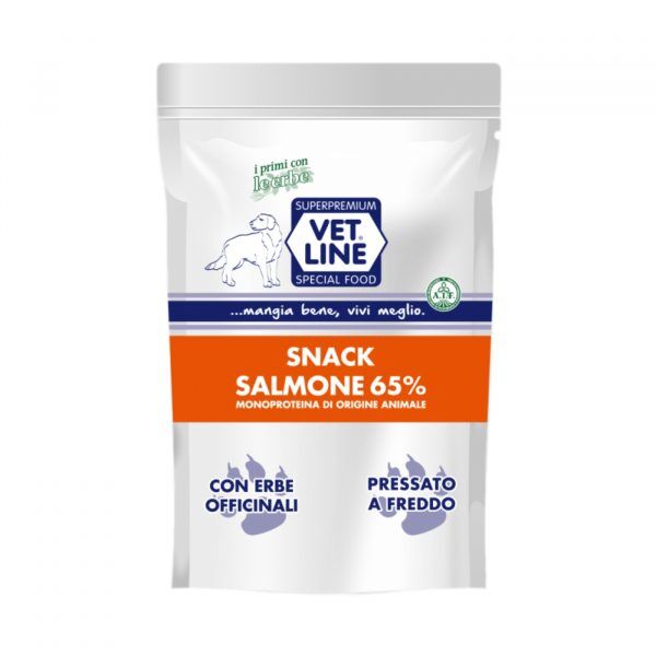 vet line snack di salmone monoproteico grain free per cani 80g vetline
