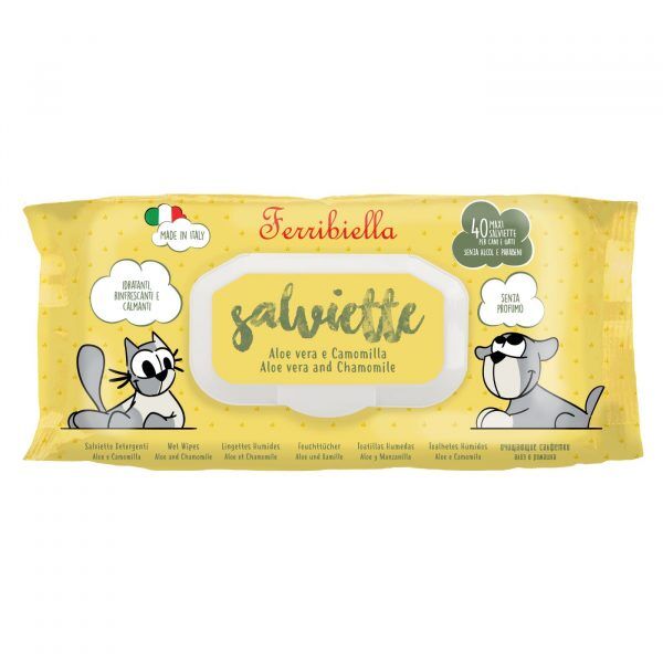ferribiella salviette detergenti aloe vera camomilla per cani e gatti
