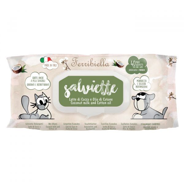 ferribiella salviette detergenti cocco cotone per cani e gatti