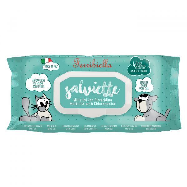 Ferribiella Salviette Detergenti Milleusi Igienizzanti con Clorexidina per Cani e Gatti 40pz