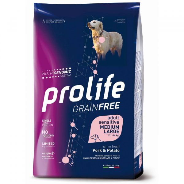Prolife® Grain Free Sensitive Adult Medium/Large Maiale e Patate per Cani