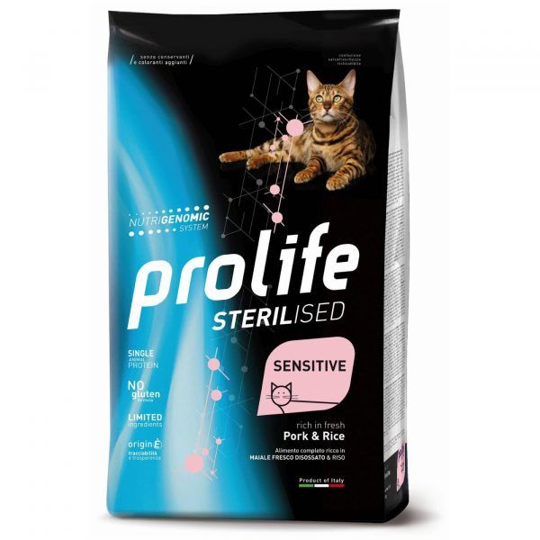 Prolife® Cat Sterilised Sensitive Adult Maiale e Riso per Gatti 7Kg