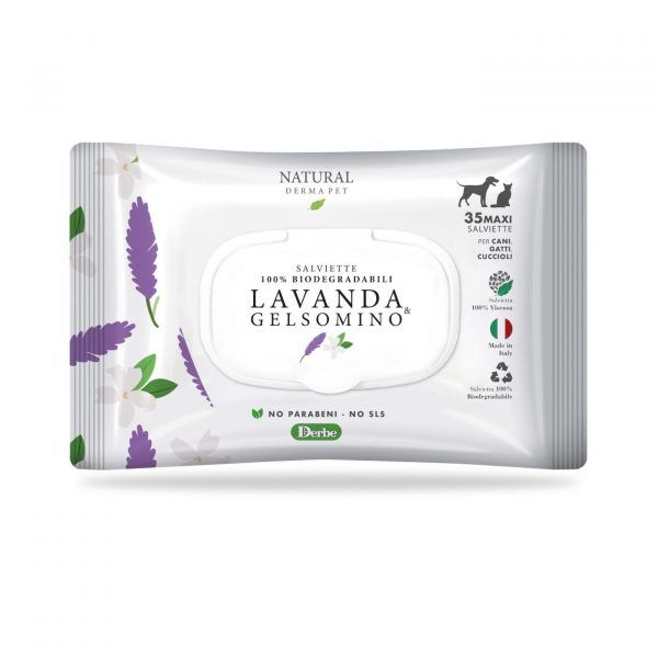 Derbe Salviette Detergenti Profumate Biodegradabili Lavanda e Gelsomino per Cani Gatti e Cuccioli