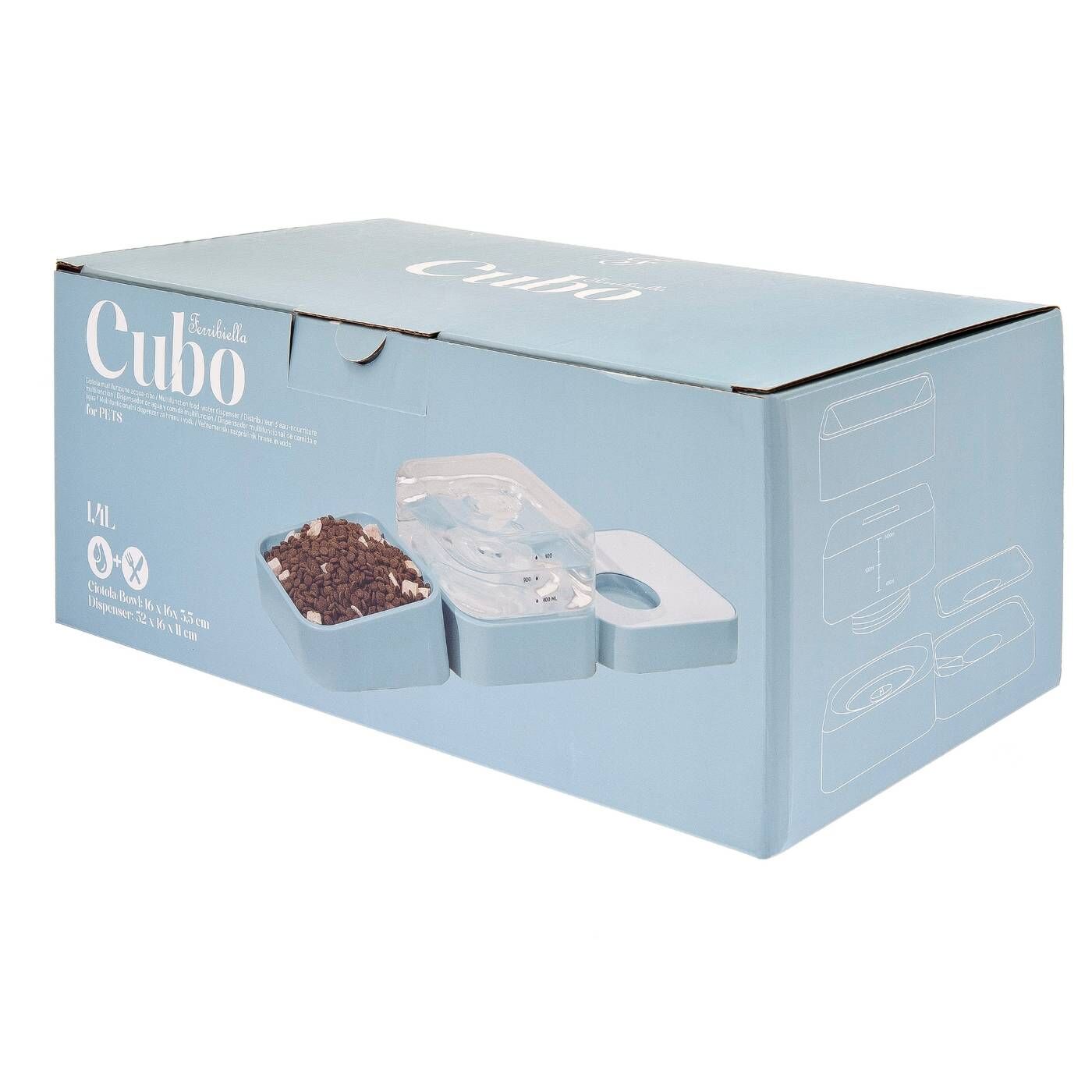 Ferribiella Ciotola Dispenser Multifunzione per Acqua e Cibo Cubo per Animali 32x16x11cm
