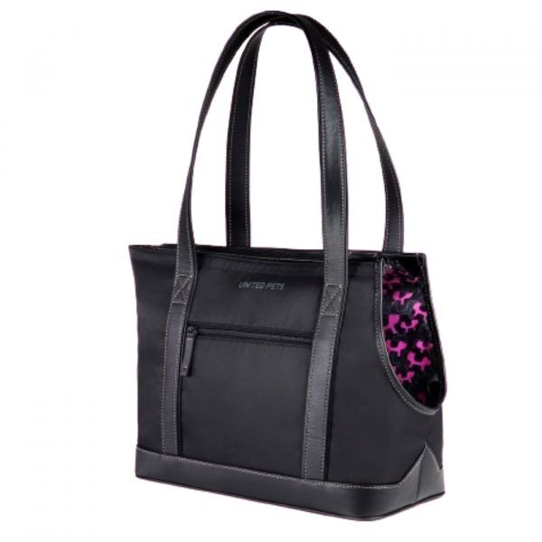 United Pets UP Bag Borsa Trasportino per Cani Nera con Fodera Fuxia
