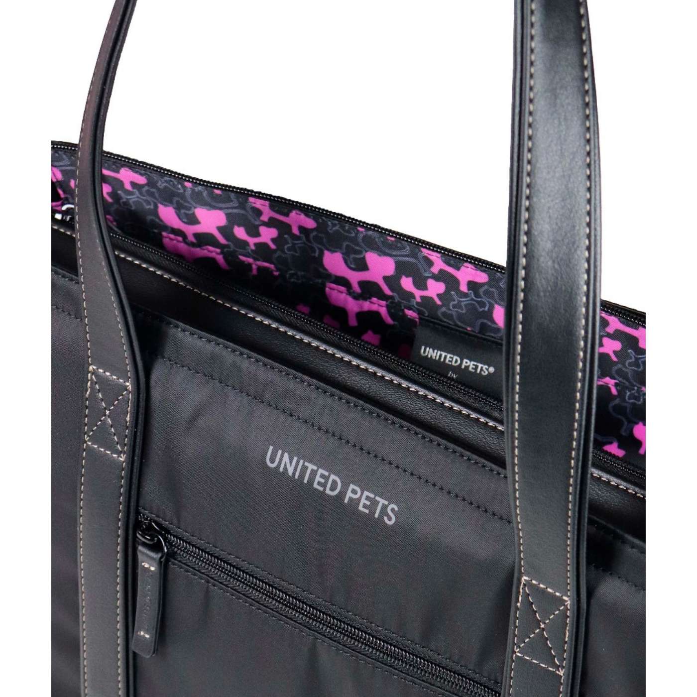 United Pets UP Bag Borsa Trasportino per Cani Nera con Fodera Fuxia