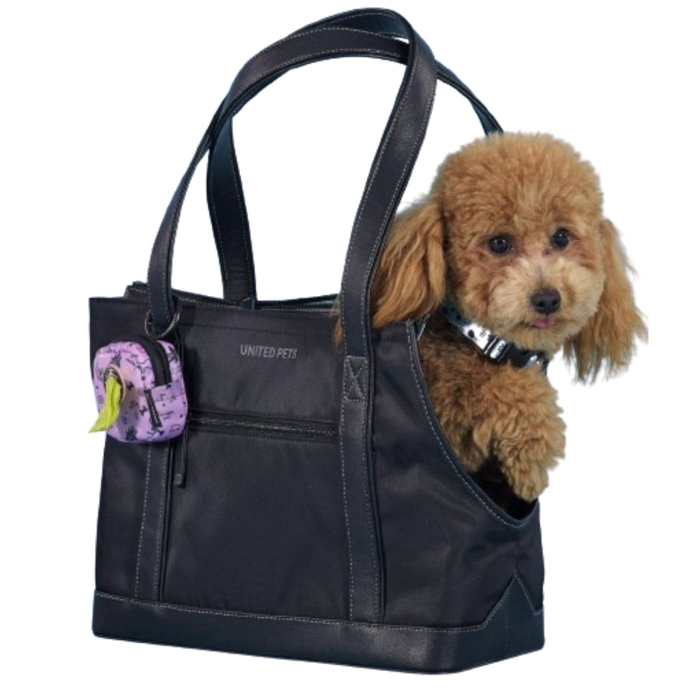 United Pets UP Bag Borsa Trasportino per Cani Nera con Fodera Fuxia