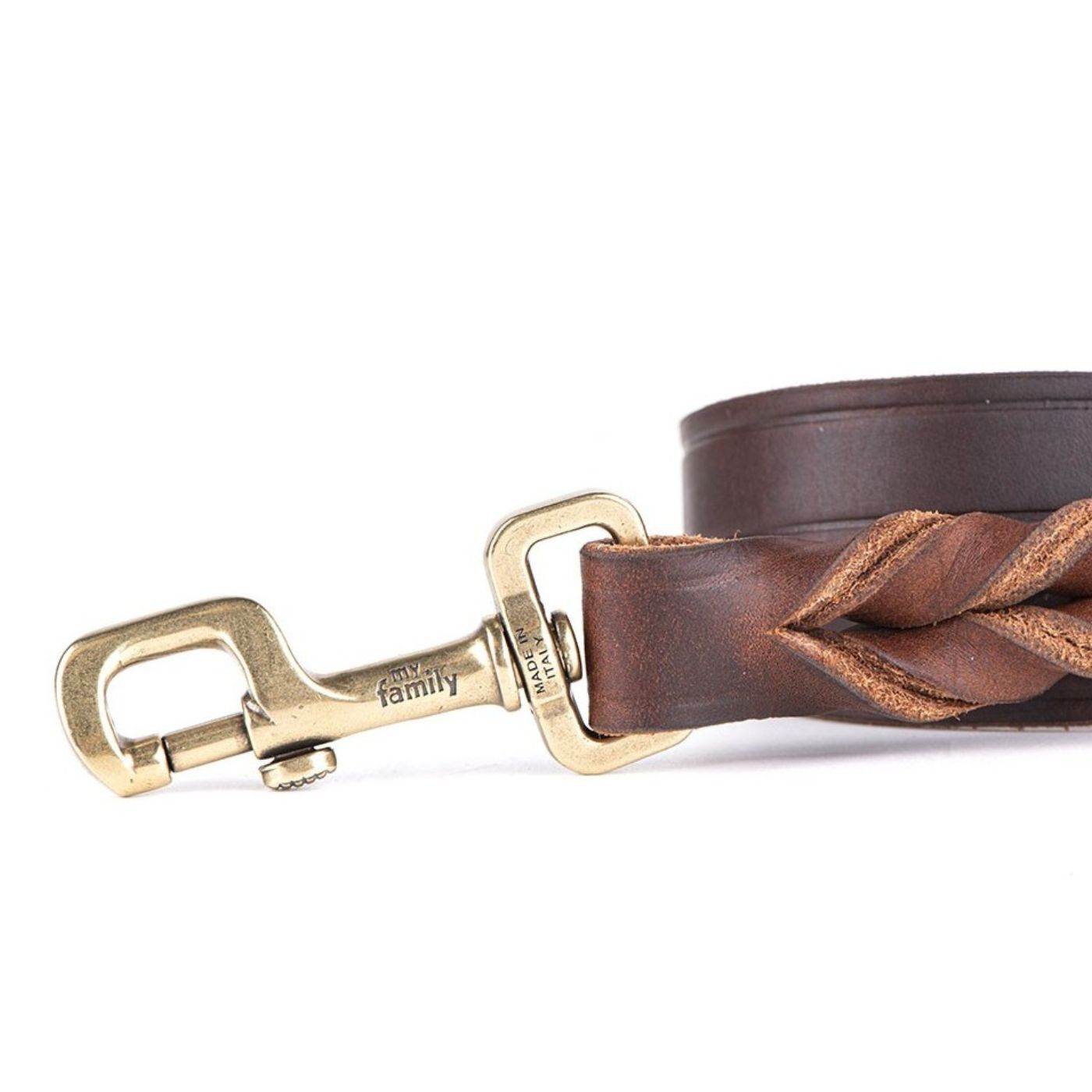 MyFamily Guinzaglio Ascot in Cuoio Ingrassato Marrone 2,2x110cm- Finiture in ottone