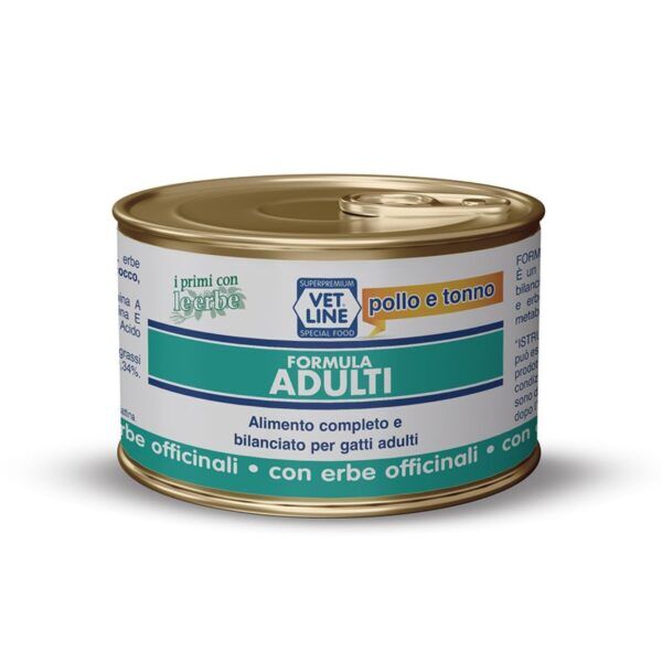 vet line umido pollo e tonno per gatti 85g vetline