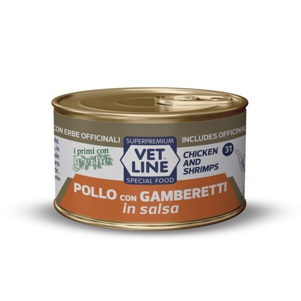 vet line umido pollo e gamberetti in salsa per gatti vetline 70 g