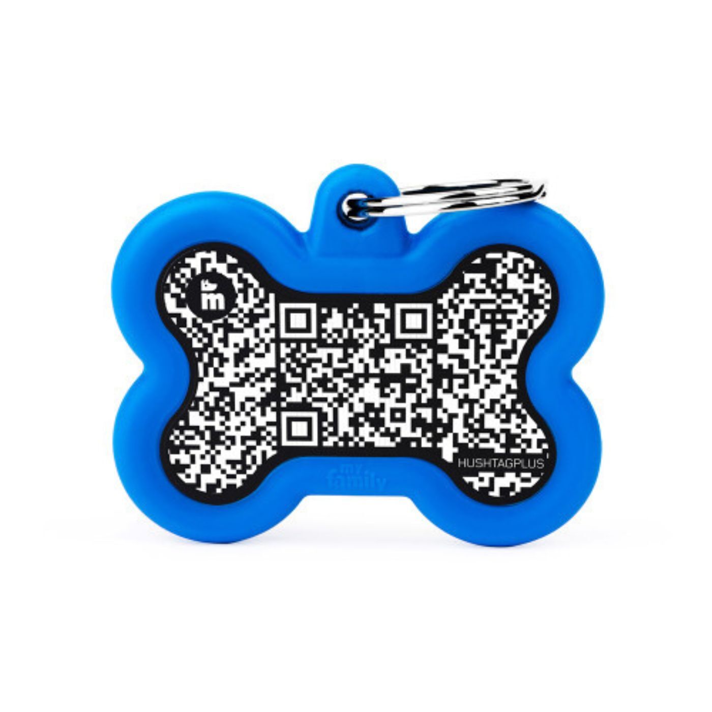 MyFamily Medaglietta per Cani QR Code Hushtag Osso Alluminio Nero