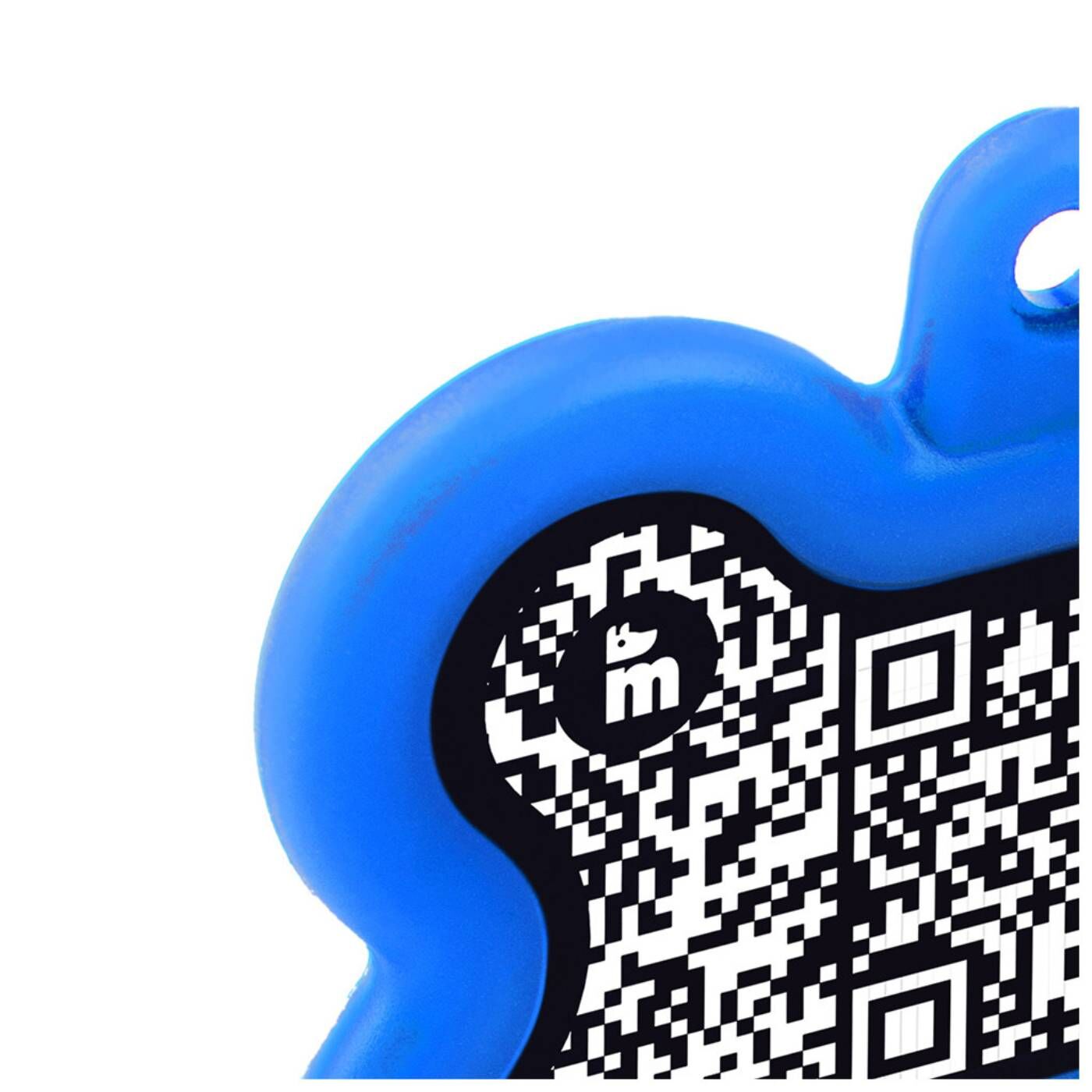 MyFamily Medaglietta per Cani QR Code Hushtag Osso Alluminio Nero- Gomma Blu