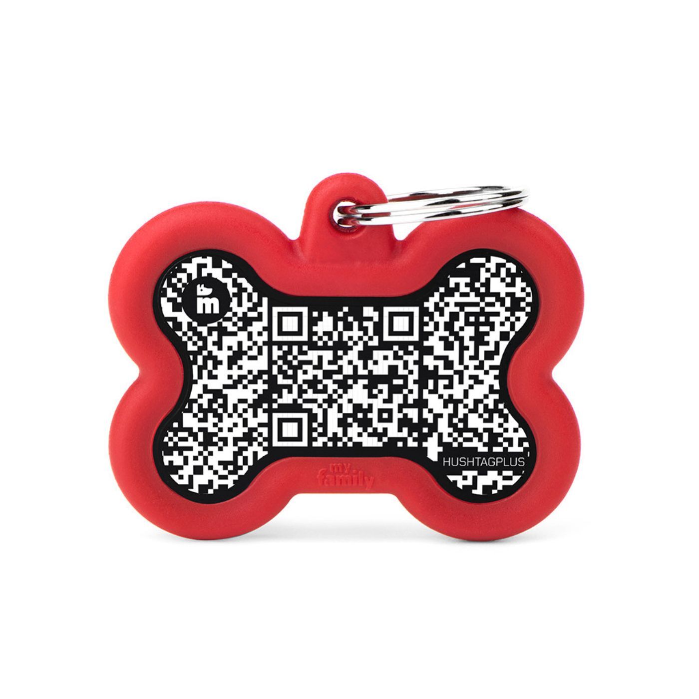 MyFamily Medaglietta per Cani QR Code Hushtag Osso Alluminio Nero