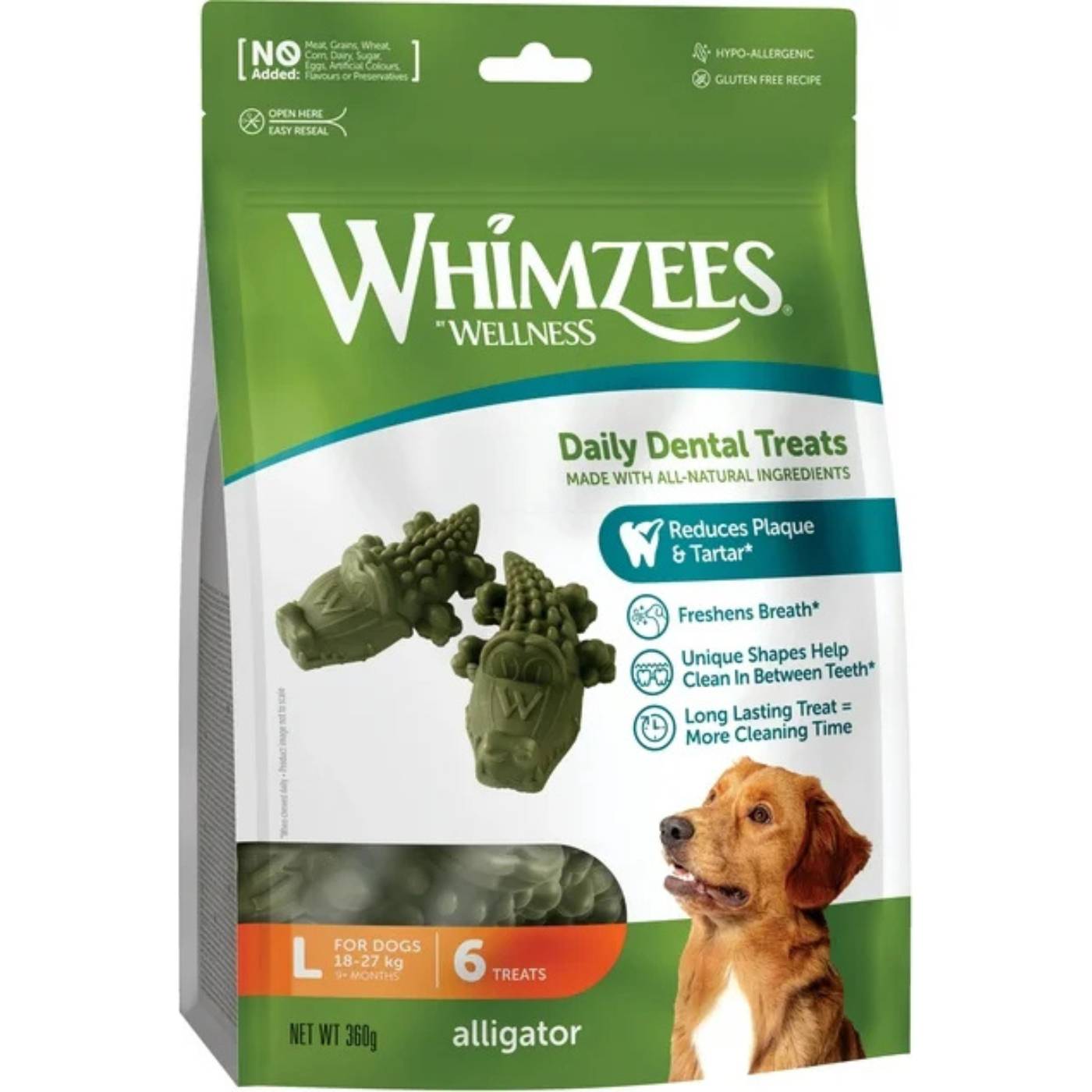 Whimzees Snack Dentale Naturale Alligatore per Cani Alligator