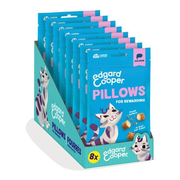 8 confezioni x 60 g - Edgard&Cooper Snack per Gatti Pillows Fagottini Ripieni al Salmone.