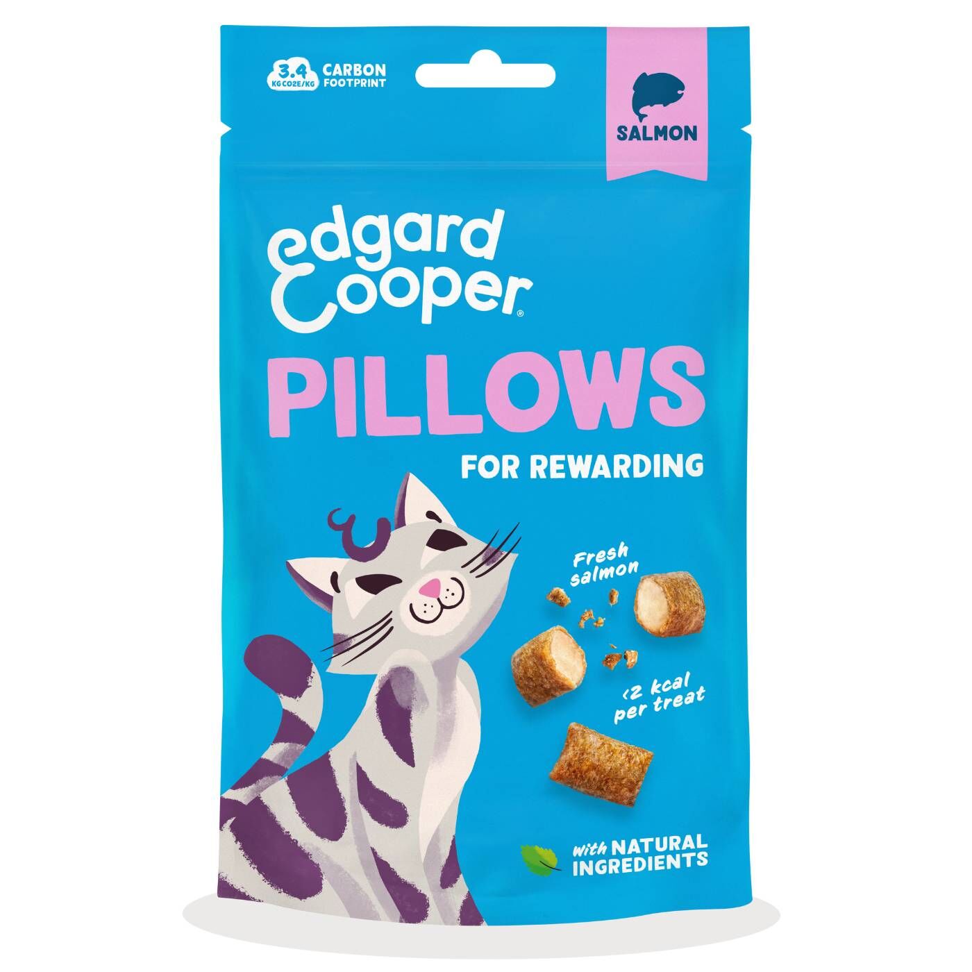 8 confezioni x 60 g - Edgard&Cooper Snack per Gatti Pillows Fagottini Ripieni al Salmone.