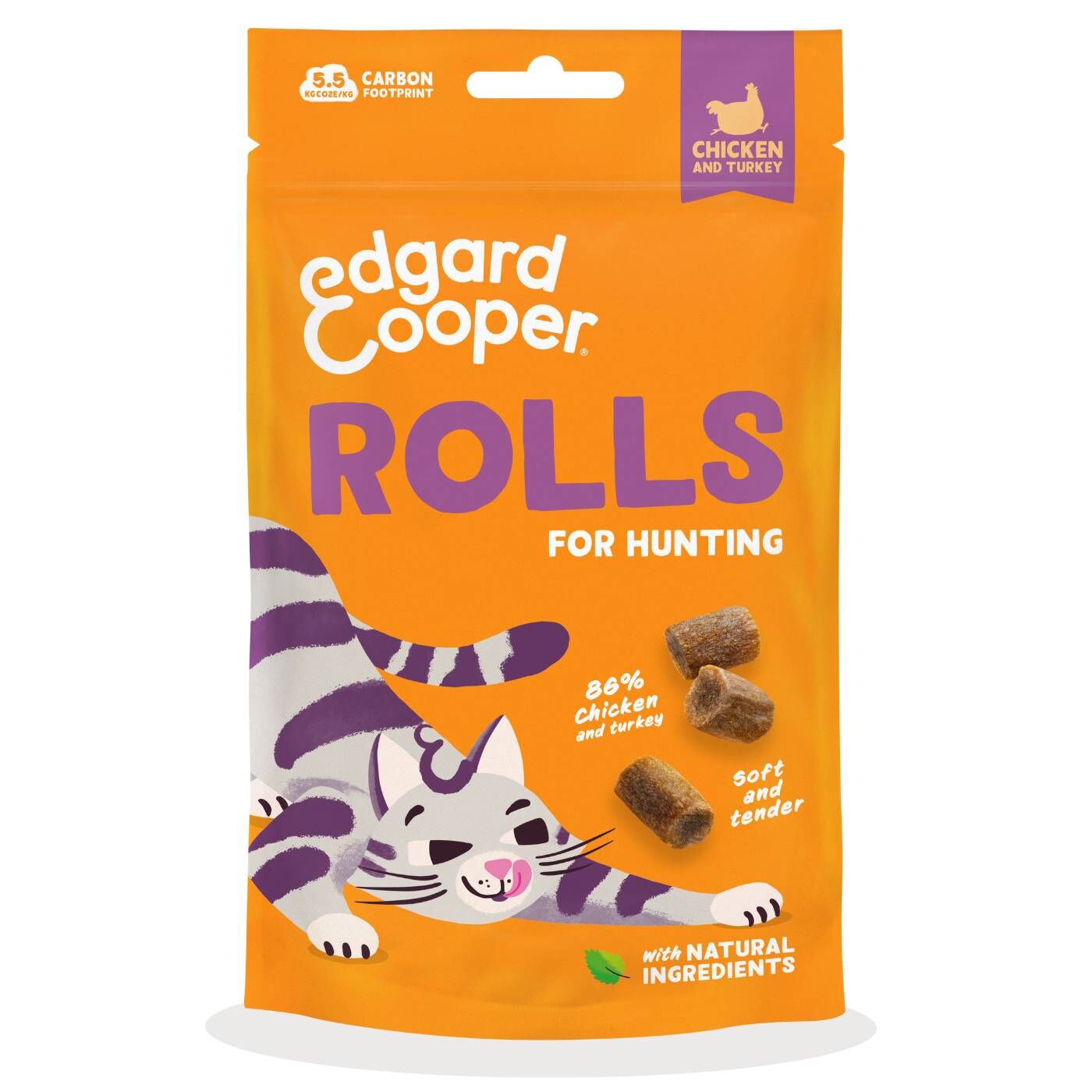 Edgard&Cooper Snack Morbidi per Gatti Rolls- Rotolini al Pollo e Tacchino 45 g.