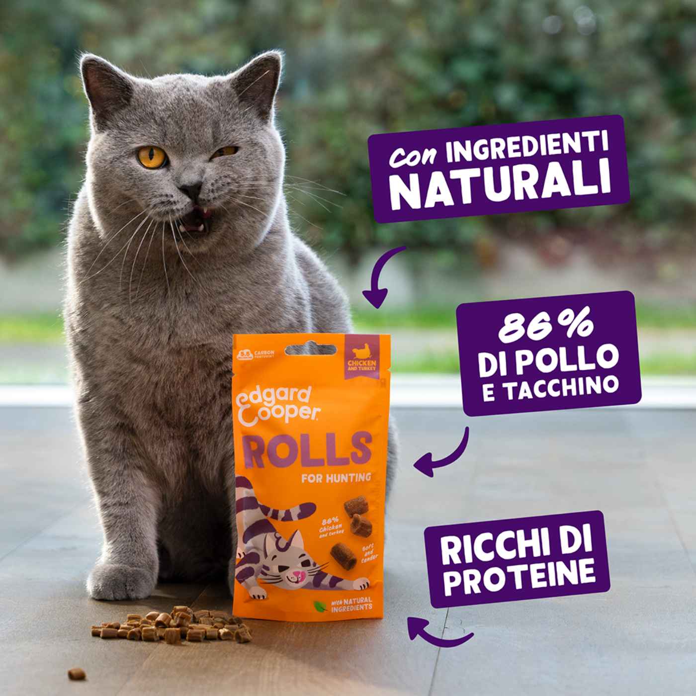 Edgard&Cooper Snack Morbidi per Gatti Rolls- Rotolini al Pollo e Tacchino 45 g.