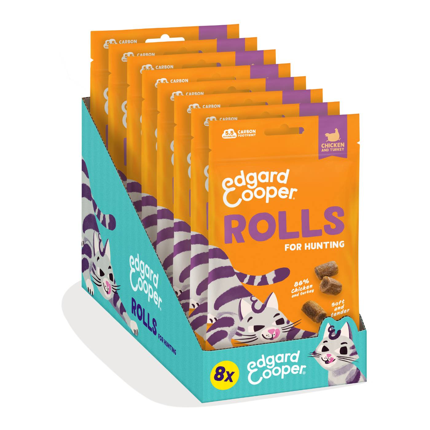 Edgard&Cooper Snack Morbidi per Gatti Rolls- Rotolini al Pollo e Tacchino 45 g.