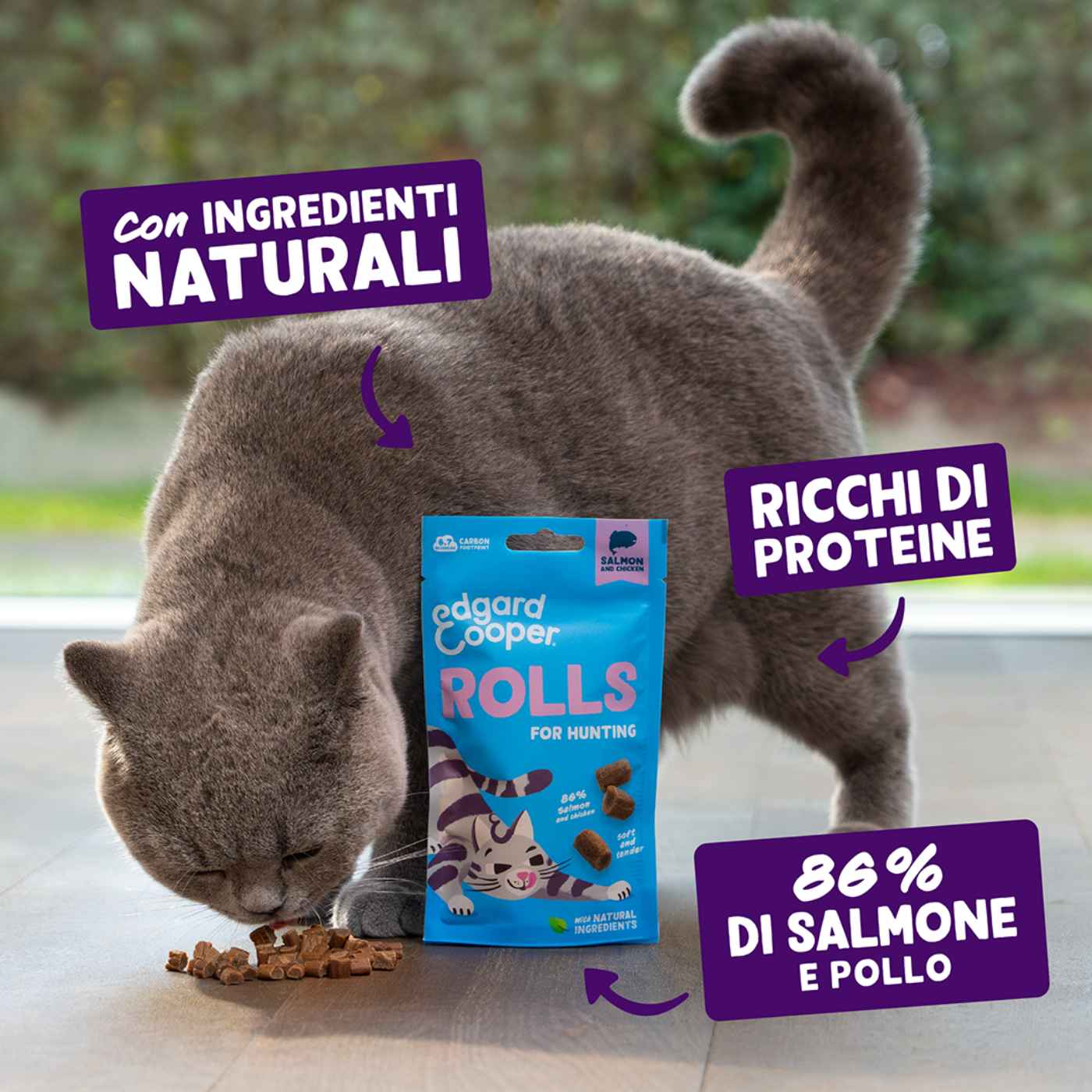 Edgard&Cooper Snack Morbidi per Gatti Rolls al Salmone 45 g.
