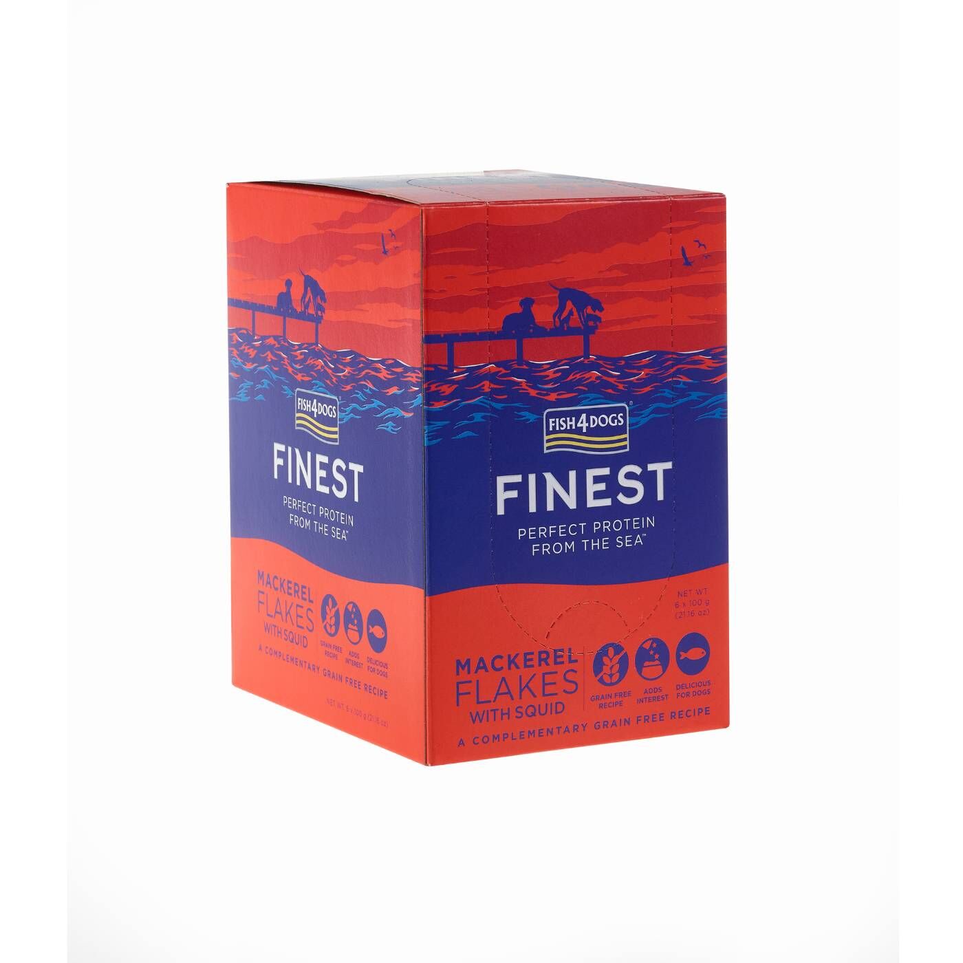 6 x 100 g Fish4Dogs Finest Umido per Cani Fiocchi di Sgombro e Calamari