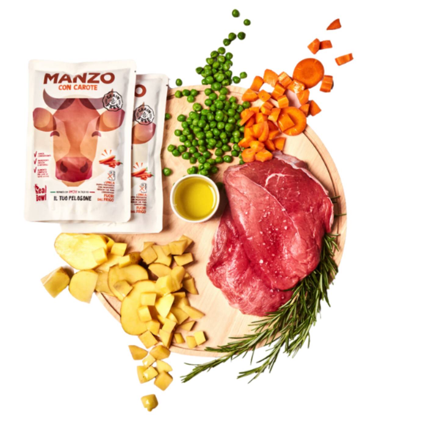 Real Bowl Alimento Completo Fresco Cotto per Cani al Manzo Senza Cereali Grain Free