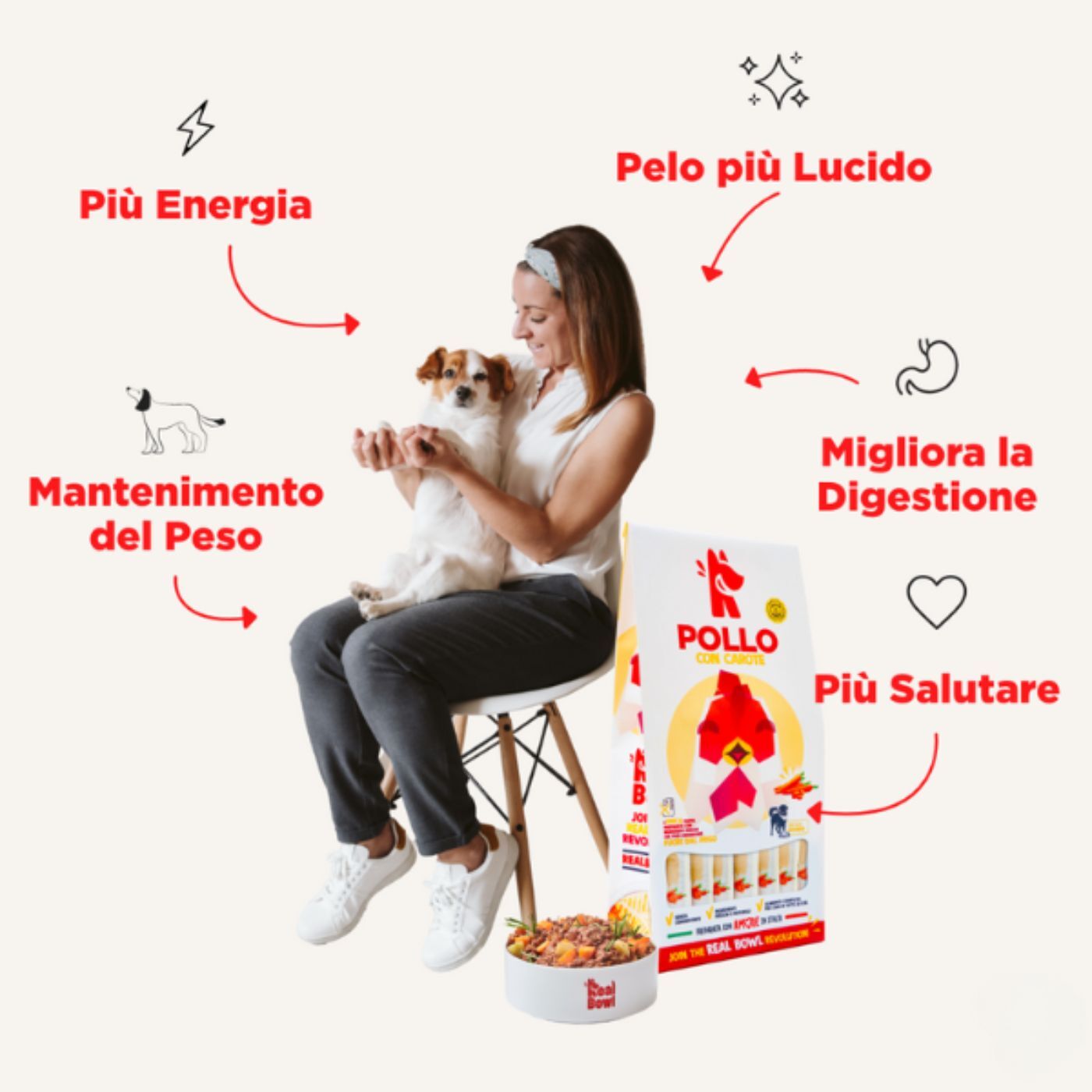 Real Bowl Alimento Completo Fresco Cotto per Cani al Pollo Senza Cereali Grain Free