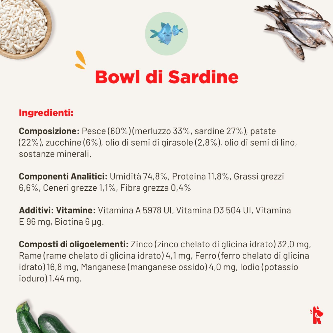 real bowl alimento completo fresco cotto per cani al pesce con zucchine senza cereali grain free